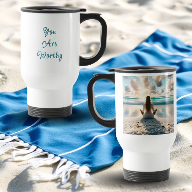 Positive Affirmation | I am Worthy of Love Travel Mug (Creator Uploaded)