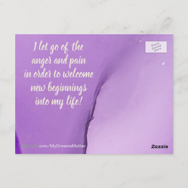 Positive Affirmation Letting Go Of Pain And Anger Postcard (Back)
