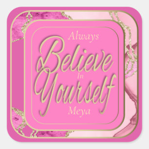 Positive Affirmation Pink Gold Marble Glitter Square Sticker