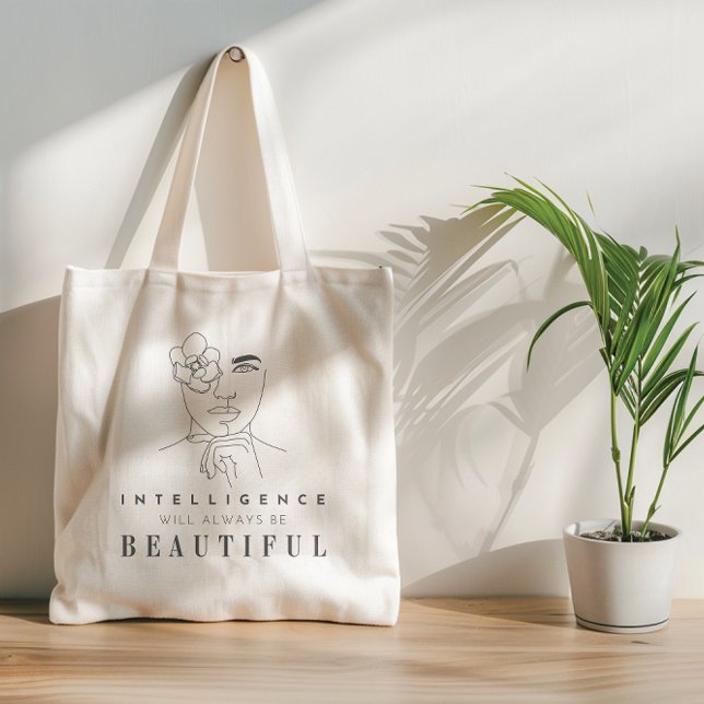 Positive Affirmation Quotes for Girls and Women Tote Bag (A chic modern design exudes self-confidence with the saying "intelligence will always be beautiful.")