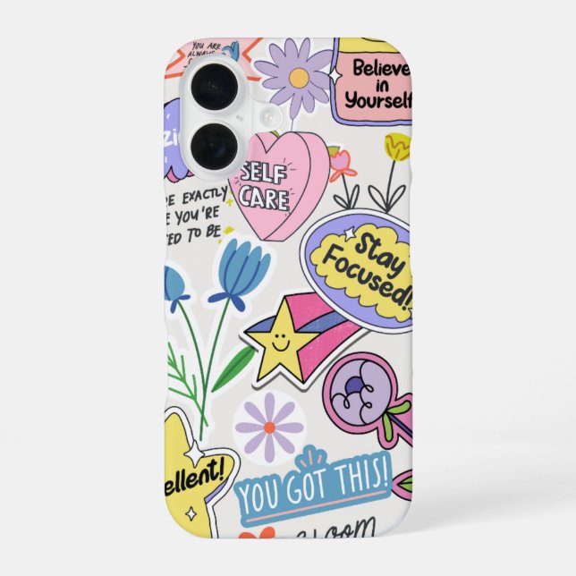 Positive Affirmation Sticker Collage iPhone 16 Case (Back)