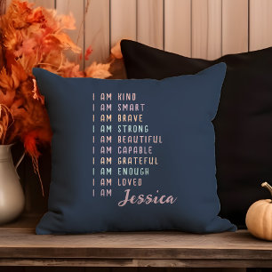 Positive Affirmations For Women Personalised Blue Cushion