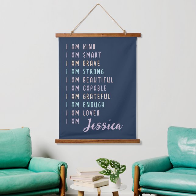 Positive Affirmations For Women Personalised Blue Hanging Tapestry (Living Room)