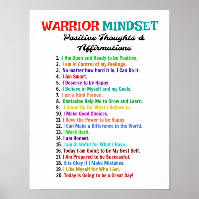 Positive Affirmations Poster - Warrior Mindset (Front)