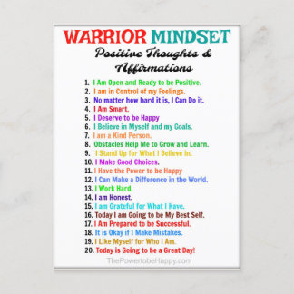Positive Affirmations Poster - Warrior Mindset Postcard