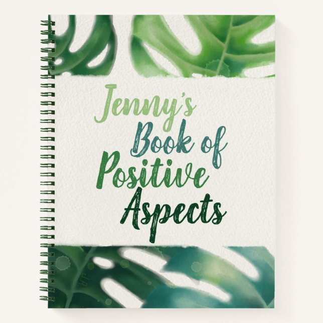 Positive Aspects Green Jungle Leaves Gratitude Notebook (Front)