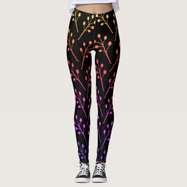 Positive & Bright Foliage Boho Pattern  Leggings (Front)
