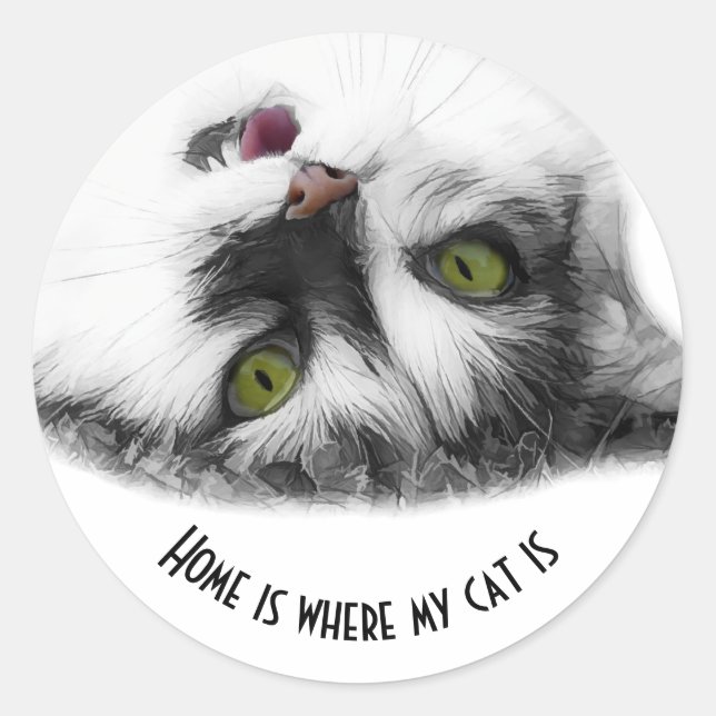 Positive Cat customisable Classic Round Sticker (Front)