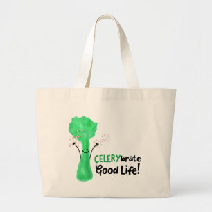 Positive Celery Pun - Celerybrate Good Life Large Tote Bag
