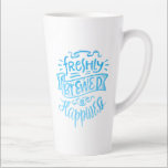 Positive Coffee Quote Blue Calligraphy Tall White Latte Mug<br><div class="desc">Tall white latte mug with positive coffee quote in blue calligraphy. You can smell the coffee already can't you? This short coffee quote reads "freshly brewed happiness" and brings a smile to your face right away. The hand lettering and calligraphy reads "freshly brewed happiness". These tall mugs make a great...</div>