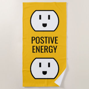 Positive Energy funny happy smile wall plug socket Beach Towel