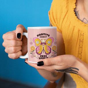 Positive energy Quote Colourful Butterfly Flowers  Coffee Mug