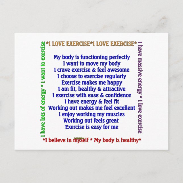 Positive Exercise Affirmations Postcard (Front)