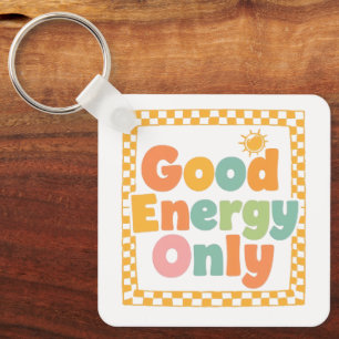 Positive "Good Energy Only" Checkered Frame Key Ring