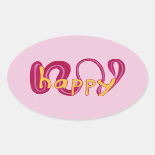 Positive Happy Word Stickers Yellow Pink Magenta