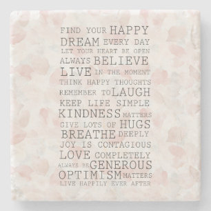 Positive Inspirational Blush Pink Rose Petals Stone Coaster