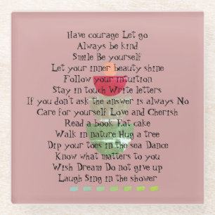 Positive Life Quotes Happiness Pink Abstract Glass Coaster