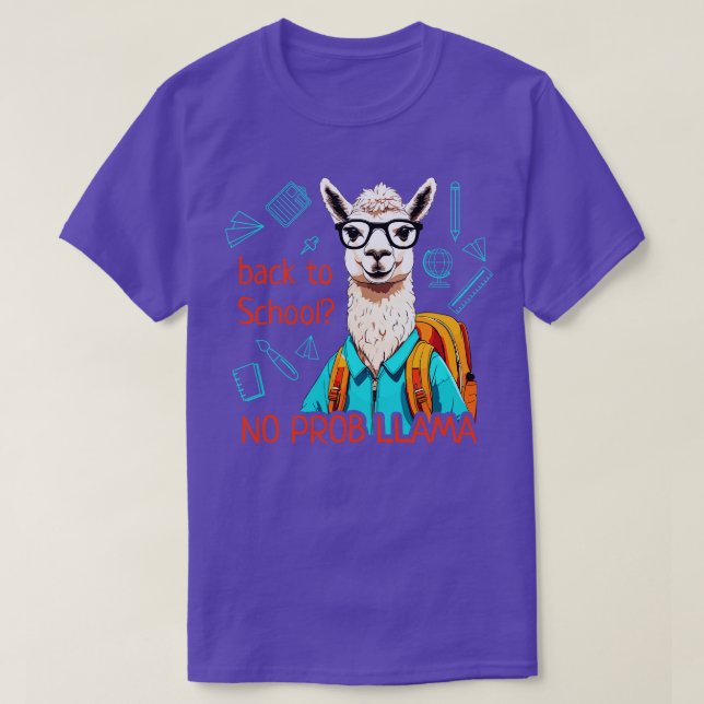 Positive Llama with Glasses and School Backpack Ba T-Shirt (Design Front)