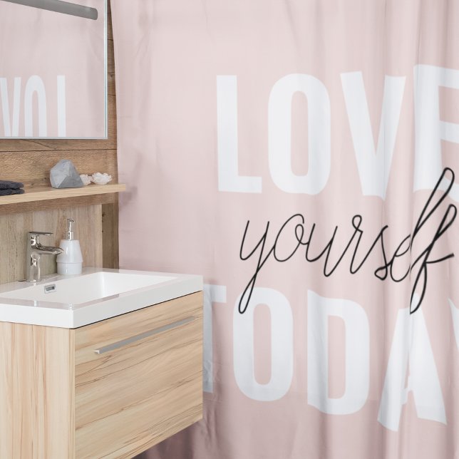  Positive Love Yourself Today Pastel Pink Quote  Shower Curtain (Creator Uploaded)