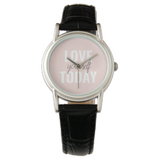 Positive Love Yourself Today Pastel Pink Quote Watch