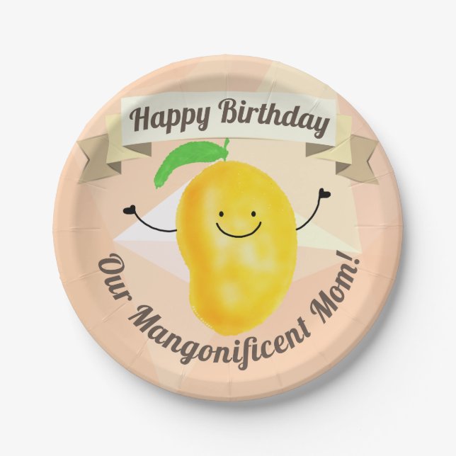 Positive Mango Pun - Birthday Mangonificent Mum Paper Plate (Front)