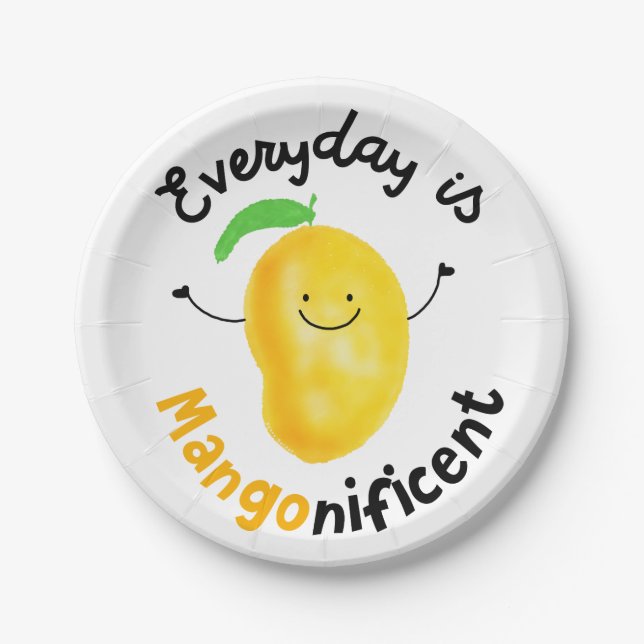 Positive Mango Pun - Everyday is Mangonificent Paper Plate (Front)