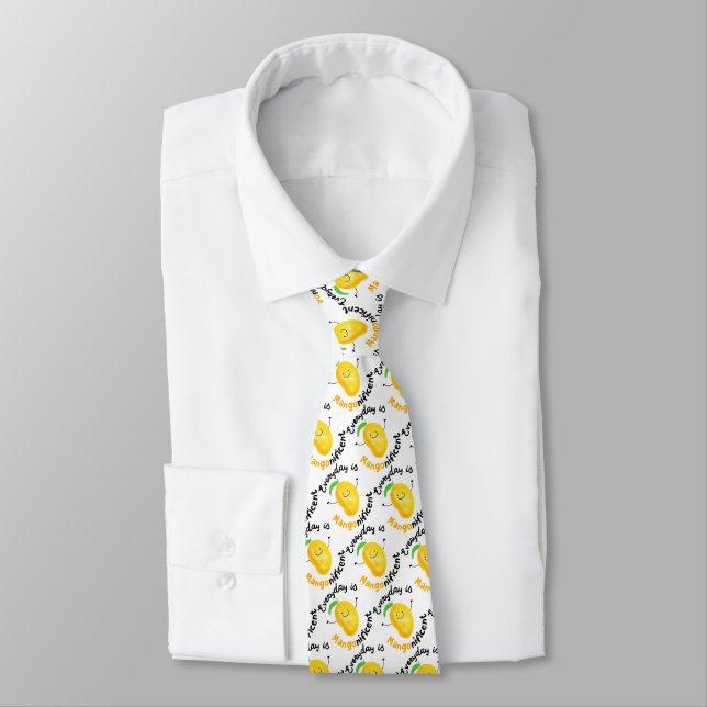 Positive Mango Pun - Everyday is Mangonificent Tie (Tied)