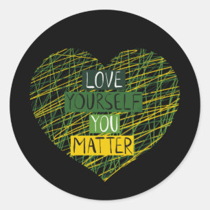 Positive Message and Heart in Mental Health Colour Classic Round Sticker