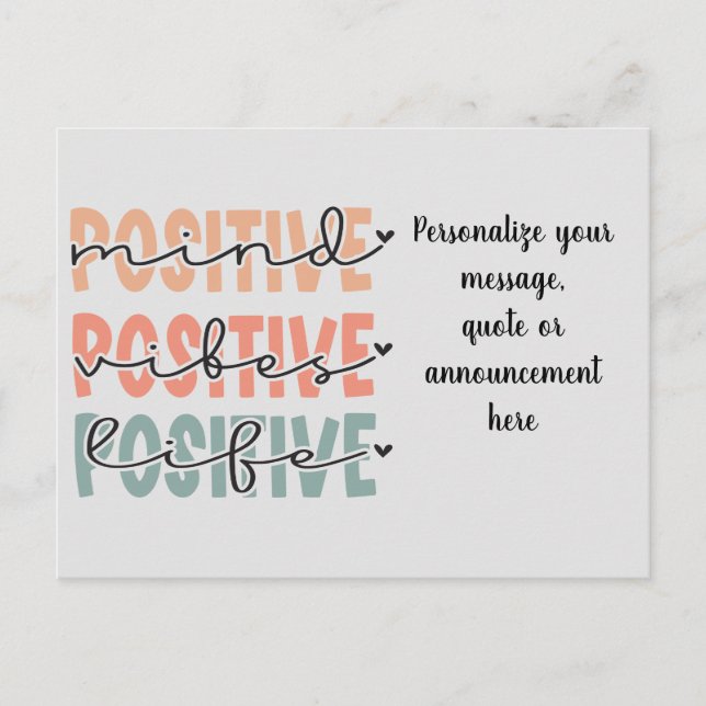 Positive Mind Vibes Life Announcement Postcard (Front)