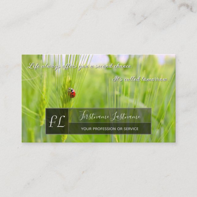 Positive motivational quote with little ladybug business card (Front)