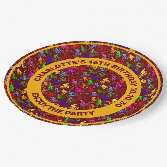 Positive Pattern Of Colourful Bicycle Riders Paper Plate (Angled)
