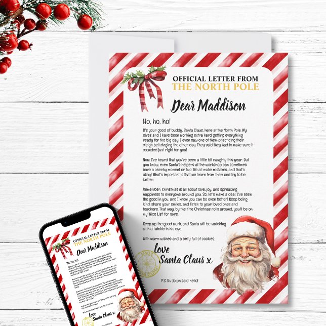 Positive Personalised Naughty Letter From Santa  Invitation (Positive Personalized Naughty Letter To Santa  magic north pole  workshop for kids children vintage)