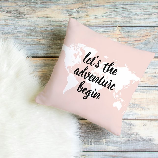 Positive Pink Let's The Adventure Begin World Map  Cushion (Creator Uploaded)