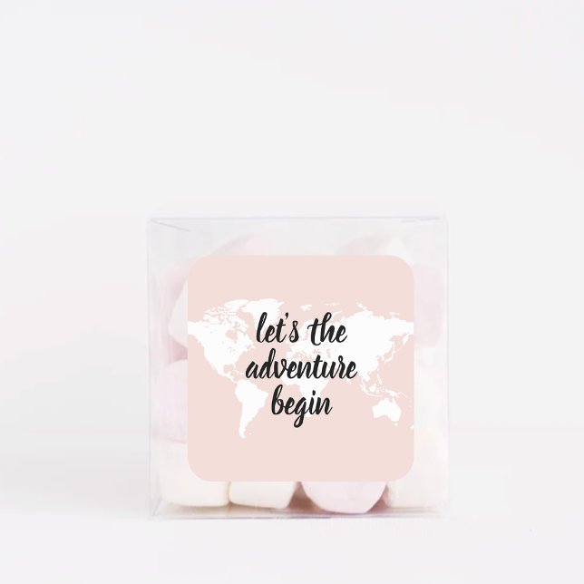 Positive Pink Let's The Adventure Begin World Map  Square Sticker (Creator Uploaded)