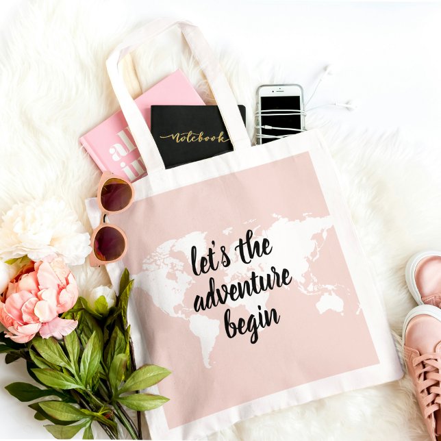 Positive Pink Let's The Adventure Begin World Map  Tote Bag (Creator Uploaded)