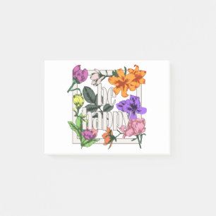Positive quote Be Happy and garden flowers Post-it Notes