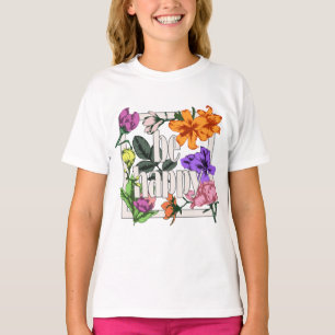 Positive quote Be Happy and garden flowers T-Shirt