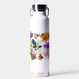 Positive quote Be Happy and garden flowers Water Bottle