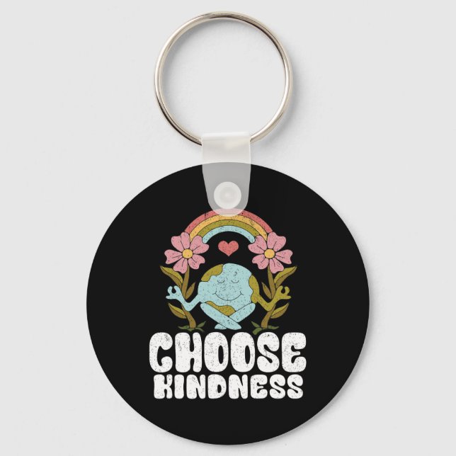 Positive Rainbow Peace Hippie Choose Kindness Eart Key Ring (Front)