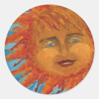Positive, Smiling Orange Sun From Acrylic Painting Classic Round Sticker