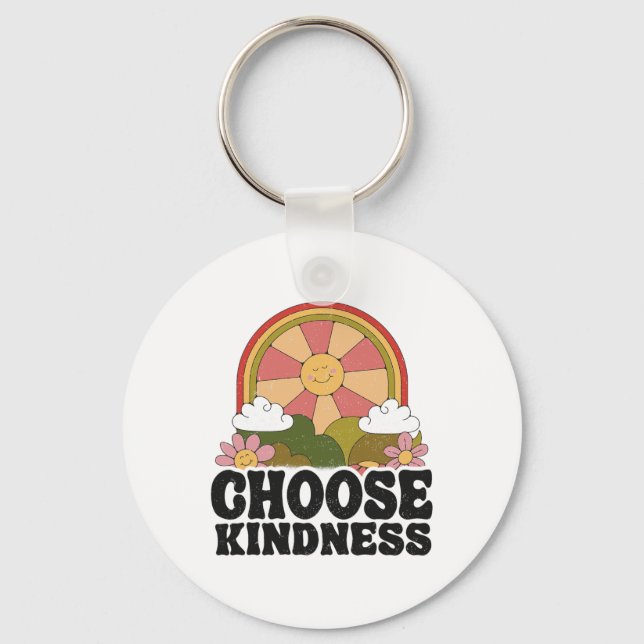 Positive Sun Peace Hippie Retro Choose Kindness Ea Key Ring (Front)