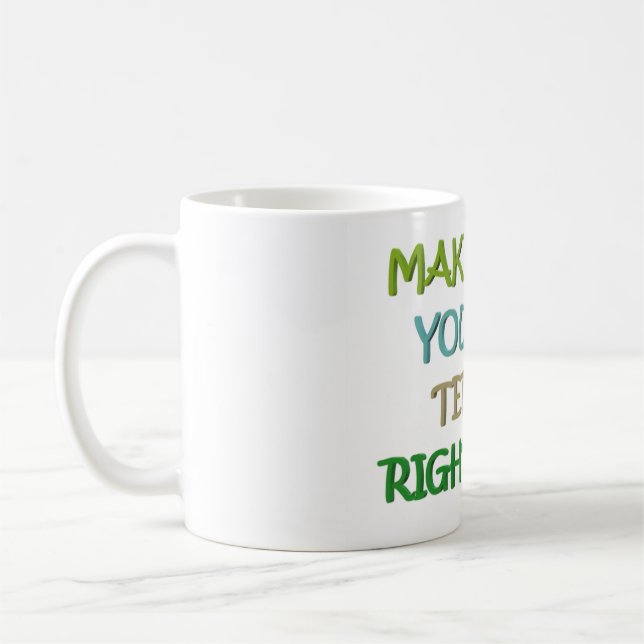 Positive thinking logo message colours green coffee mug (Left)