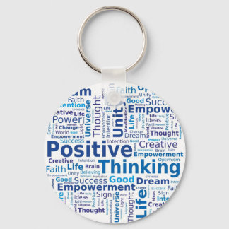 Positive Thinking Word Cloud - Blue Colours Key Ring