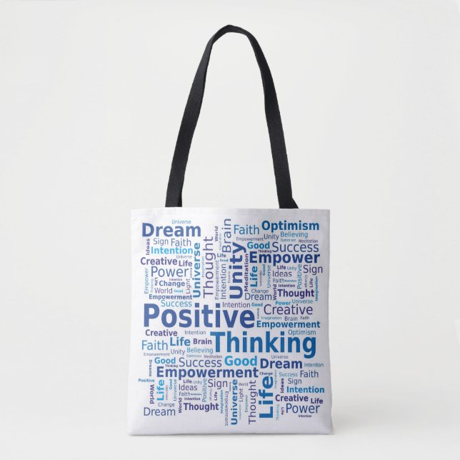 Positive Thinking Word Cloud - Blue Tote Bag (Front)