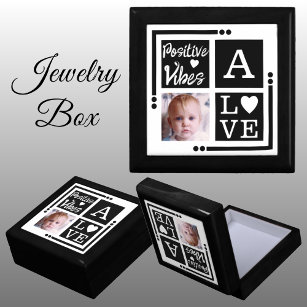 Positive vibes add photo initial black jewellery gift box