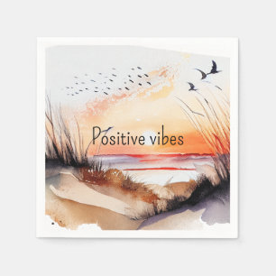 Positive Vibes Beach Sunset with Birds     Napkin