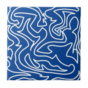 Positive Vibes Bold Blue White Abstract Tile