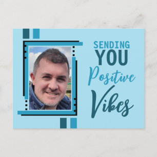Positive vibes encouragement add photo blue postcard