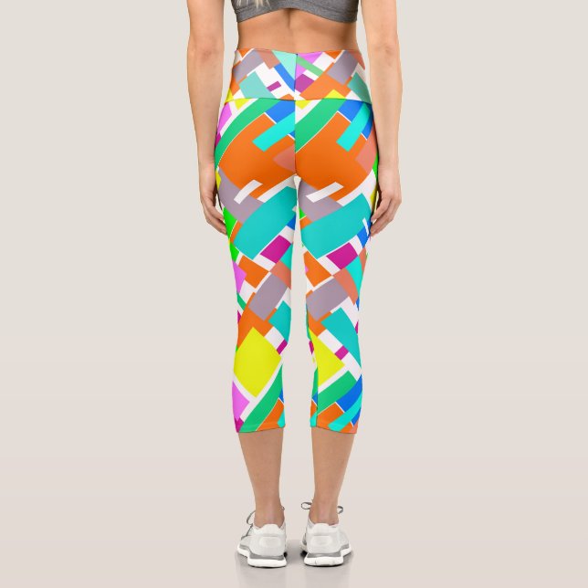 Positive Vibes Happy Colours Abstract Art Blocks Capri Leggings (Back)