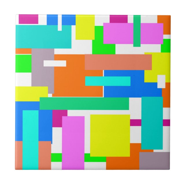 Positive Vibes Happy Colours Abstract Art Blocks Tile (Front)